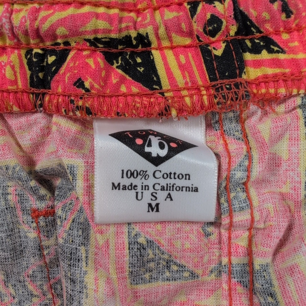 Vintage Tower 46 Neon Pink Tribal Print Cotton Beach Pants Mens Medium USA Made - Picture 3 of 10